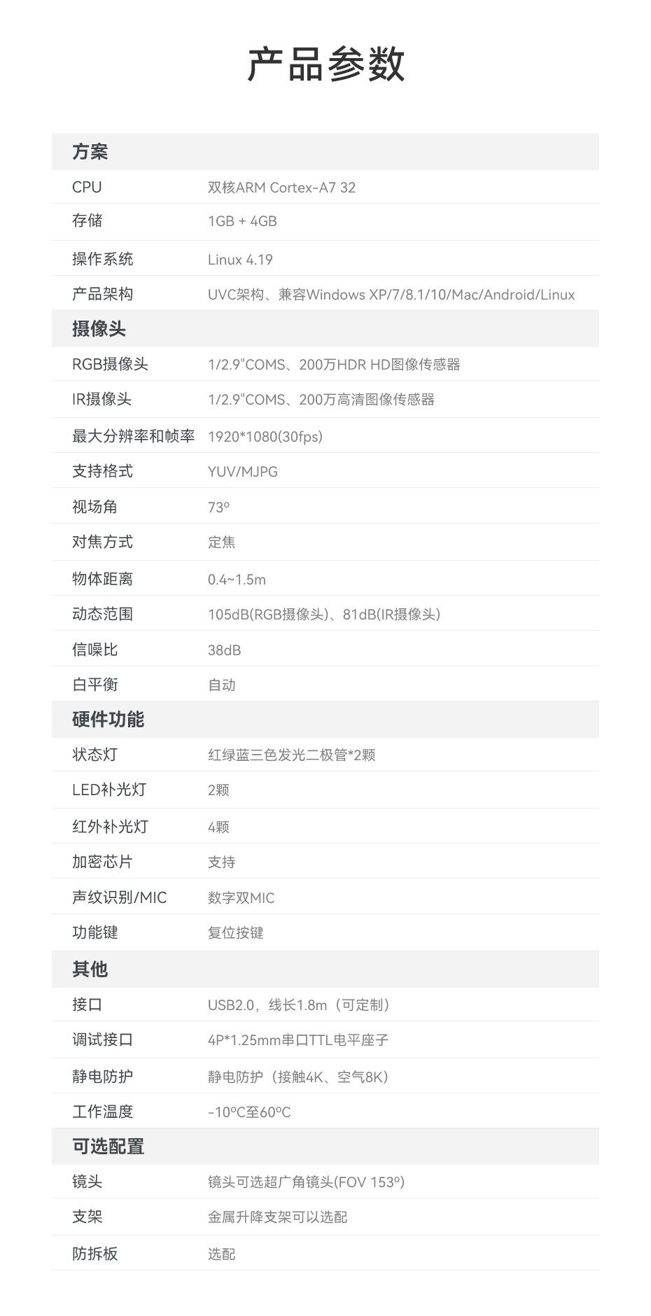 天波V503智慧核身摄像头参数